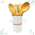 Set De Utensilios De Bambú Stella Artois x4un + Contenedor Enlozado