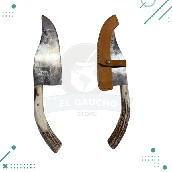 Cuchilla empuñadura curva de Asta de Ciervo + vaina 100% cuero