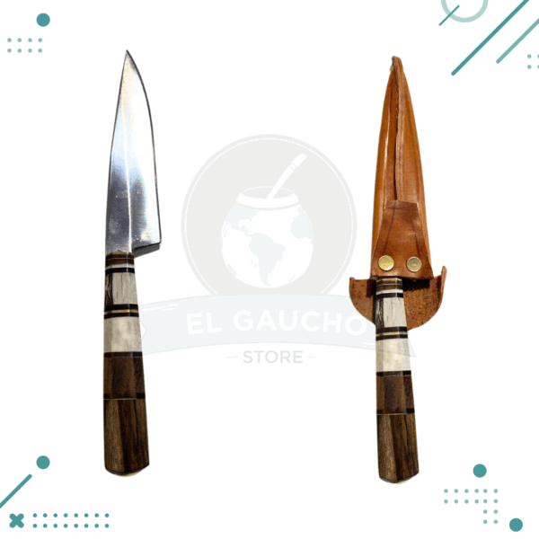 Cuchillo Mango de madera y asta de ciervo+ vaina 100% cuero