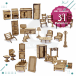 Set de Muebles Para Muñequitas - 39 unidades Fibrofácil