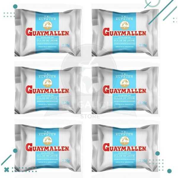 Alfajor Guaymallen Triple, relleno con Dulce de Leche, con baño de Repostería de Chocolate BLANCO(70gr.) (Pack de 6u.) (420gr.)