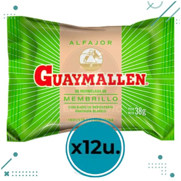 Alfajor Guaymallen Membrillo, con baño de Repostería Fantasía Blanco (38gr) (Pack de 12u) (456gr)