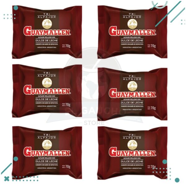 Alfajor Guaymallen Triple negro, relleno con Dulce de Leche, con baño de Repostería de Chocolate (70gr.) (Pack de 6u.) (420gr.)
