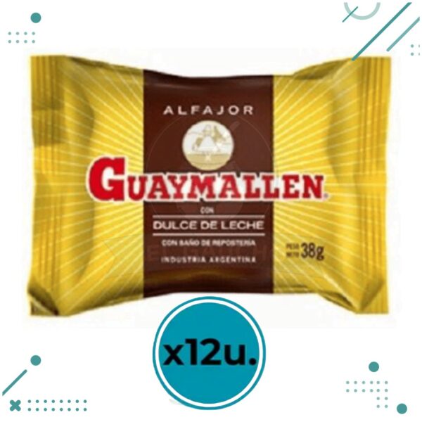 Alfajor Guaymallen Negro, Relleno con Dulce de Leche, Baño de Chocolate (38gr) (Pack de 12u) (456gr)