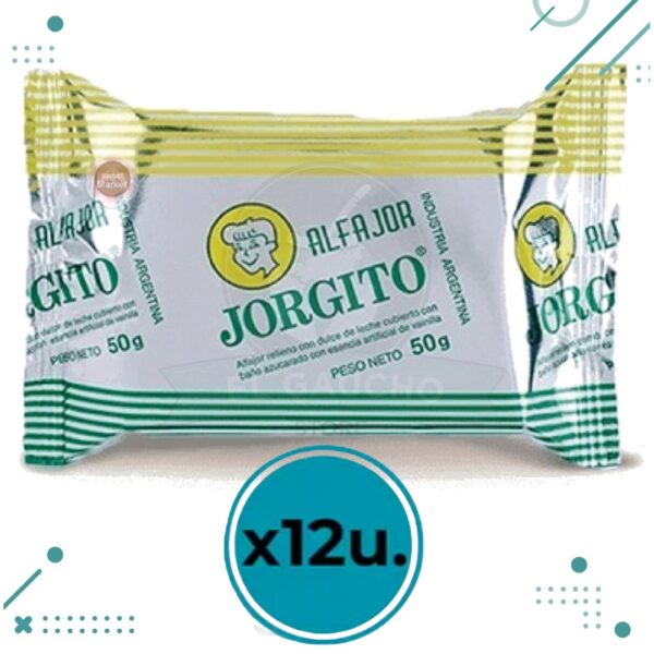 Alfajor Jorgito Azucarado Blanco, Dulce de Leche con Baño Azucarado (55gr) (Pack 12u) (660gr)