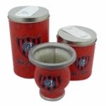 Set San Lorenzo 3 piezas- Mate de vidrio +Lata de Yerba+Lata Azucar