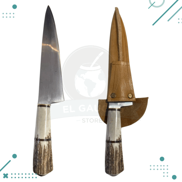 Cuchilla Mango de Asta de Ciervo Artesanal + vaina 100% cuero (32cm)
