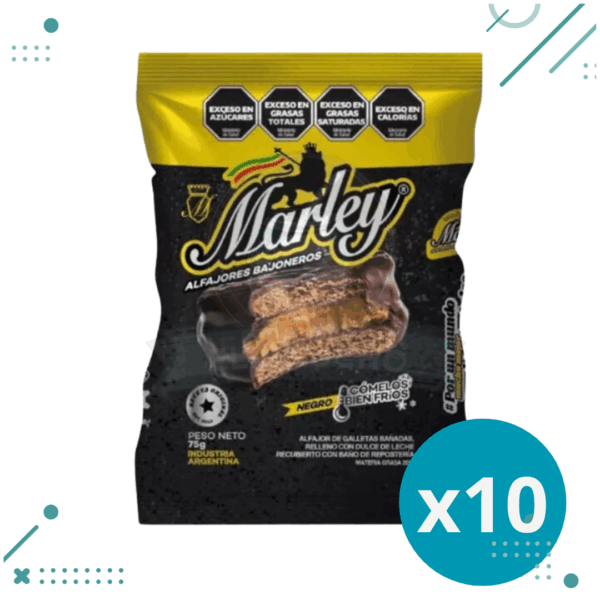 Marley Alfajores Bajoneros Negros, Relleno con Dulce de Leche, Recubierto Con Baño De Reposteria (75gr) (Pack de 10u) (750gr)