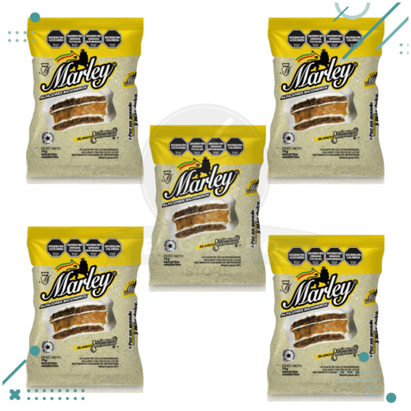 Marley Alfajores Bajoneros BLANCOS, Relleno con Dulce de Leche, Recubierto Con Baño De Reposteria (75gr) (Pack de 5u) (375gr)