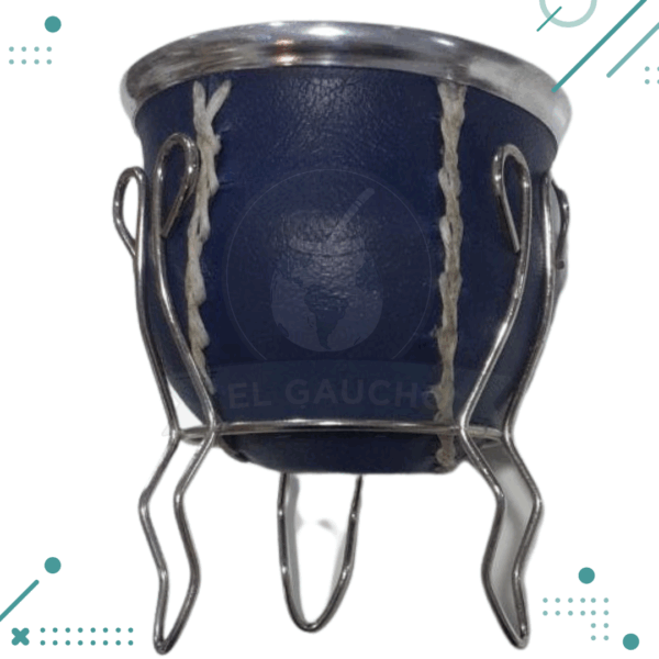 MATE DE ALGARROBO FORRADO DE CUERO, COLOR AZUL