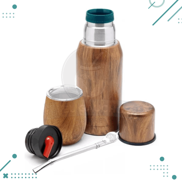 Set Matero - Termo Acero 750ml + Mate + Bombilla Inal Madera