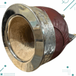 Mate Imperial Alpaca Cuero tallado Calabaza Base Bolitas (Color MARRON) - Imagen 4