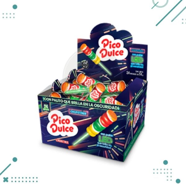 Chupetin Pico dulce con palito Led 14gr (display x24un) 336gr