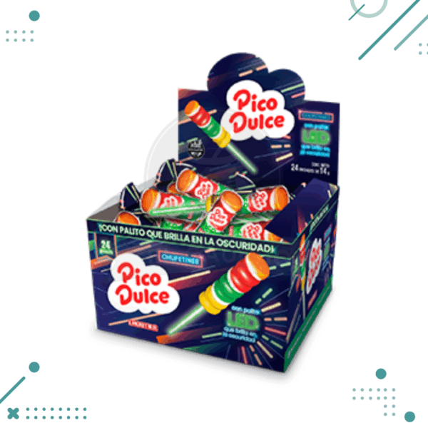Chupetin Pico dulce con palito Led 14gr (display x24un) 336gr