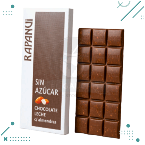 Tableta Chocolate Con Leche y Almendras SIN AZUCAR Rapanui x80gr