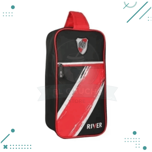 Bolso Botinero River Plate - Negro , Franja Roja y Blanca