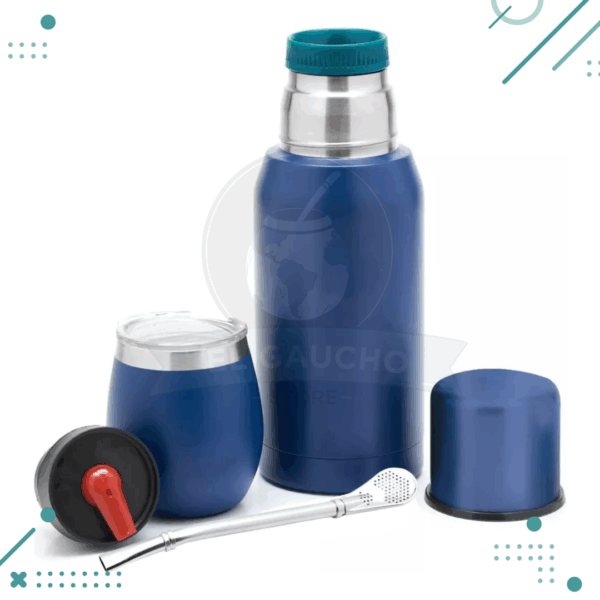 Set Matero - Termo Acero 750ml + Mate + Bombilla Inal Azul