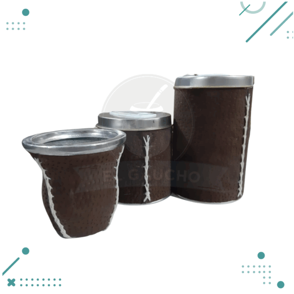 Set Yerbera + Azucarera + Mate Simil Carpincho Color MARRON OSCURO