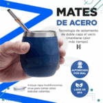 Set Matero - Termo Acero 750ml + Mate + Bombilla Inal Azul - Imagen 5