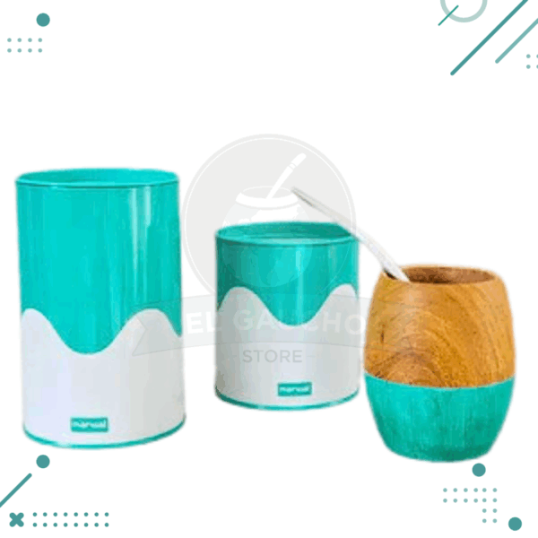 Set Matero 3 Piezas TURQUESA, (Mate de Madera + Yerbera + Azucarera)