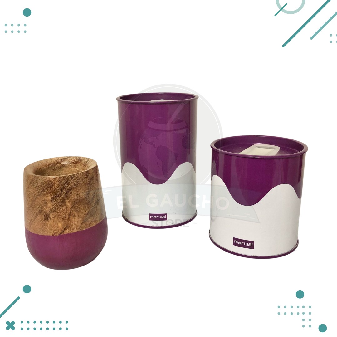 sm9.png Set Matero 3 Piezas VIOLETA, (Mate de Madera + Yerbera + Azucarera) - Imagen 1