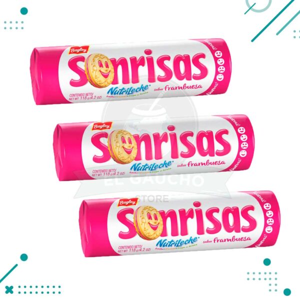Galletitas Sonrisas, sabor Frambuesa con Vainilla (108gr.) (Pack de 3u.) (324gr.)