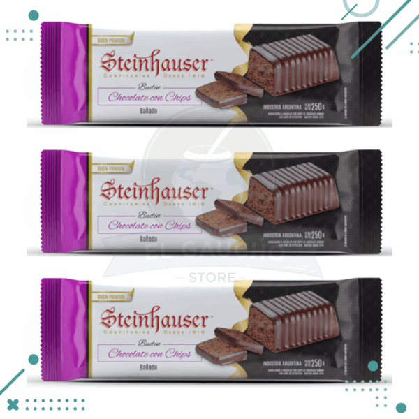 Budin Steinhauser - con chips de chocolate y bañado con chocolate semiamargo 250gr (pack x 3un.) 750gr