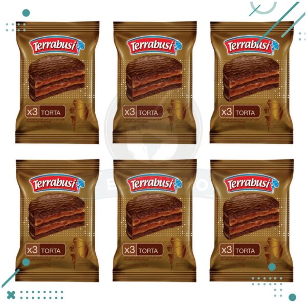 Alfajor Terrabusi Triple TORTA, con Dulce de Leche, con Baño de Repostería (70gr.) (6u.) (420gr.)