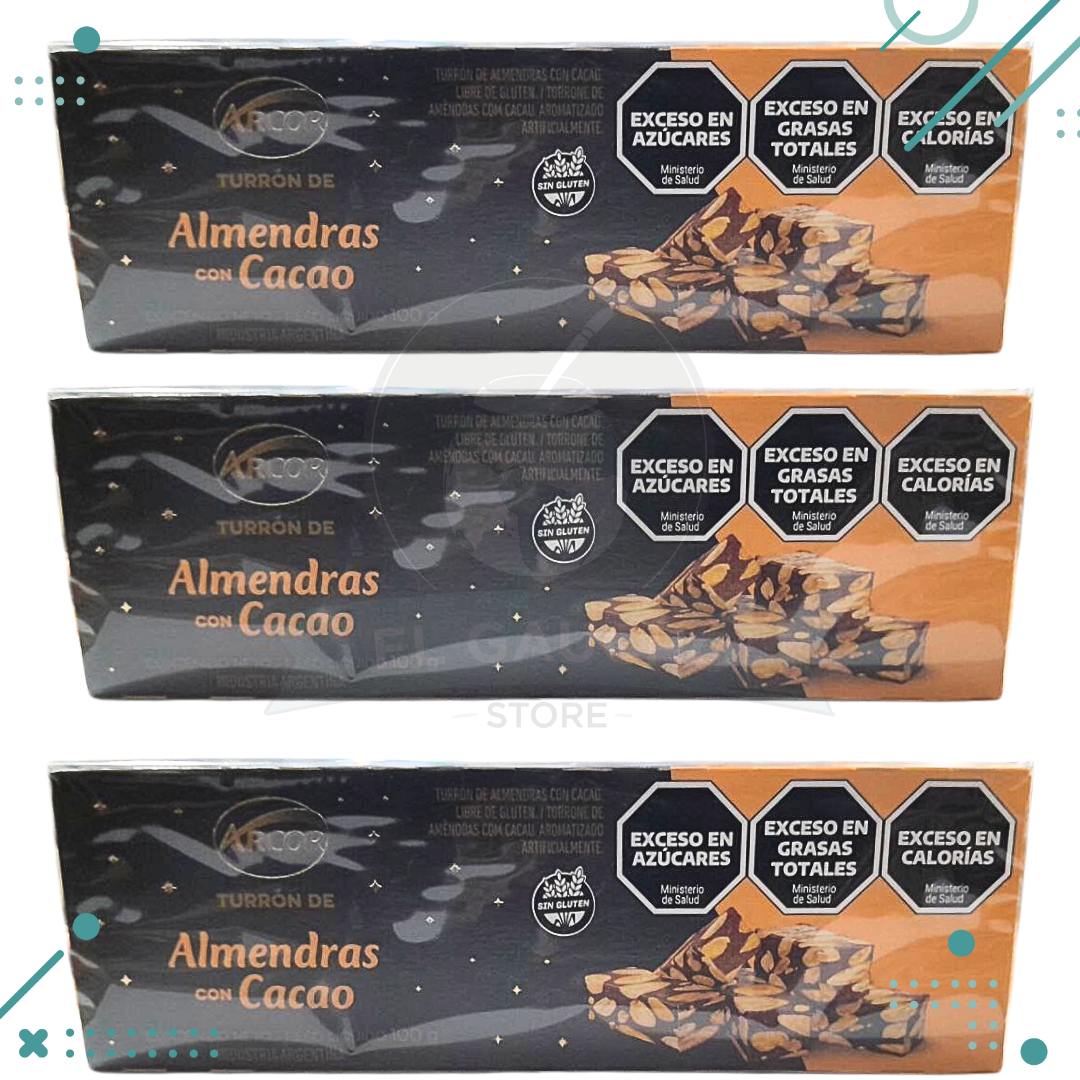 turron-almendras-conn-cacaox3.png Turron de almendras con cacao Arcor (100gr) pack por 3un. (300gr) - Imagen 1