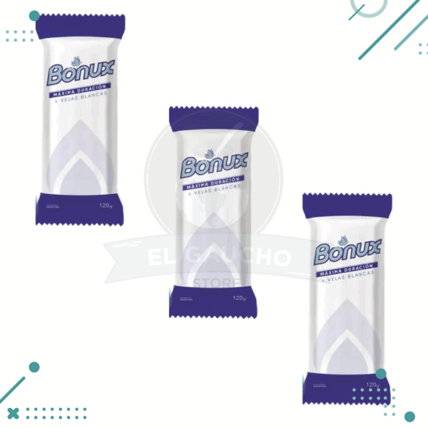 Velas blancas BONUX maxima duracion 4u. 68gr, (PACK POR 3 UNIDADES, 12u, 204g)