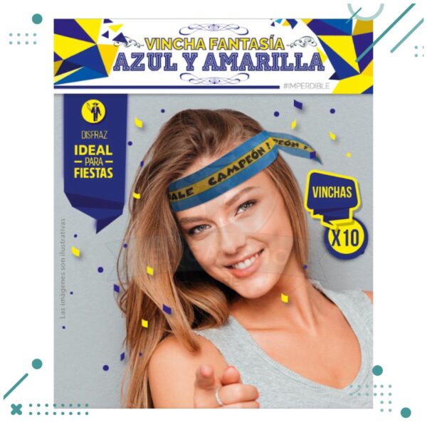 Vincha “DALE CAMPEON” AZUL y AMARILLA x10 unidades