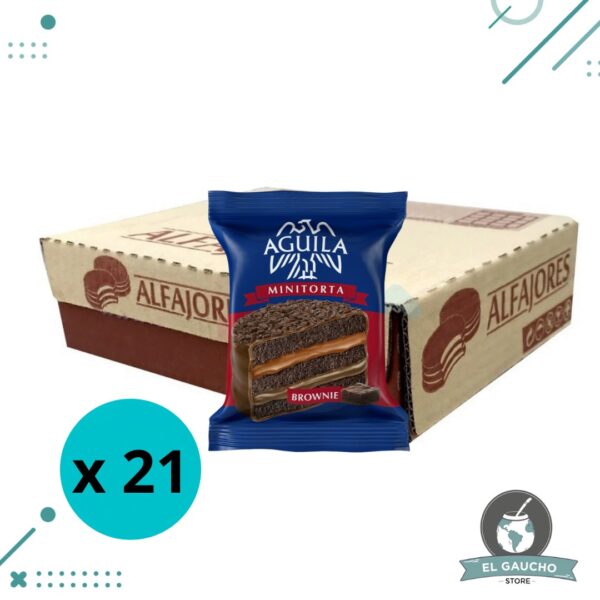 Alfajor Minitorta Aguila BROWNIE, relleno de Dulce de Leche y Mousse(72gr.) (Caja 21u.) (1.5 kg.)