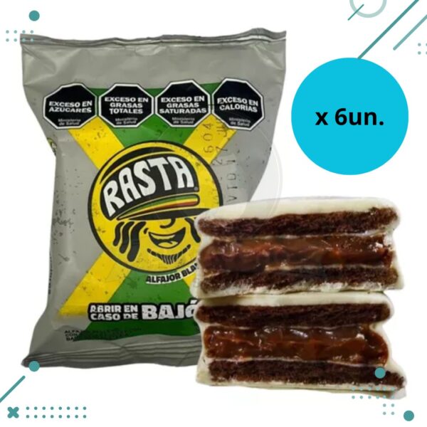 Alfajor Rasta Relleno con Dulce de Leche, Recubierto Con Baño De Reposteria BLANCO (70gr) (Pack x6un) 420gr