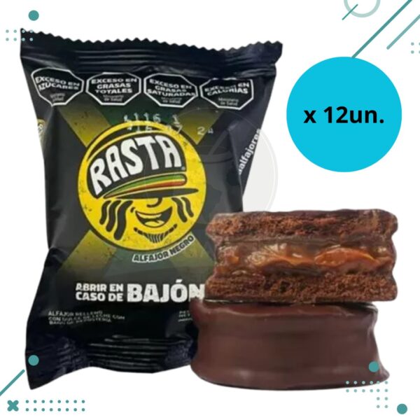 Alfajor Rasta Relleno con Dulce de Leche, Recubierto Con Baño De Reposteria NEGRO (70gr) (Pack x12un) 840gr