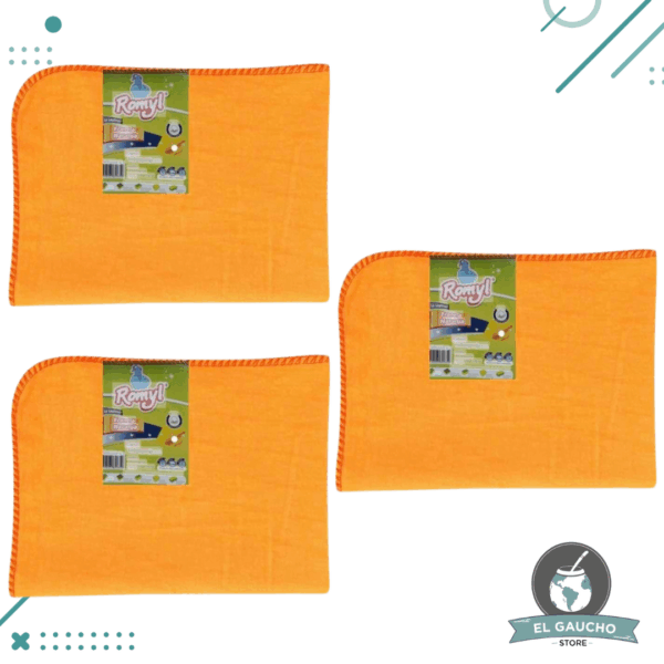 Franela Trapo Paño Multiuso Limpiador Naranja 45x60cm (Pack 3 Unidades)
