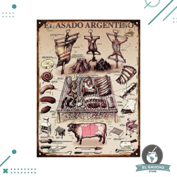 Cartel Chapa El asado Argentino 20x 28 cm