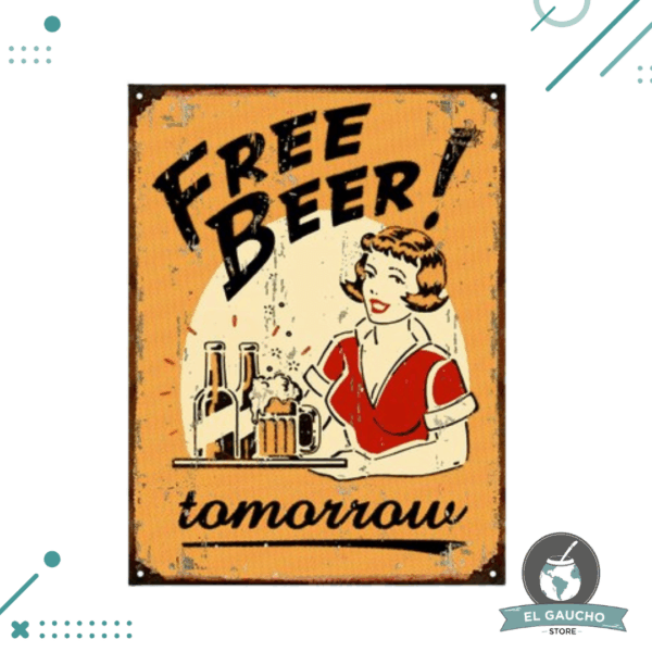 Cartel De Chapa Free Cerveza Beer 20x28cm