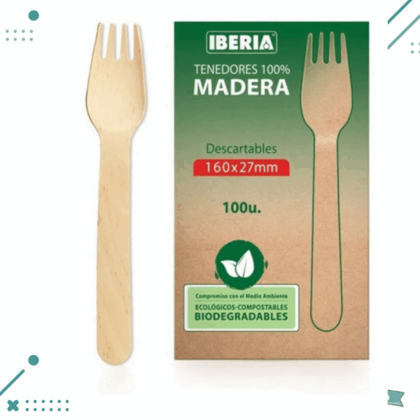 Tenedor 160x27mm de Madera Biodegradable 100 Unidades