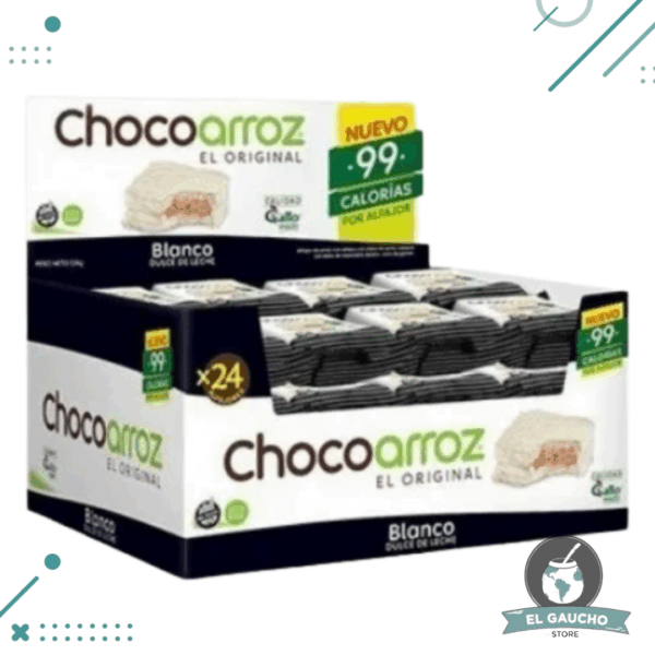 Alfajor Chocoarroz, Dulce de Leche, cubierto con Chocolate Blanco (22gr) (Pack de 30u) (600gr)