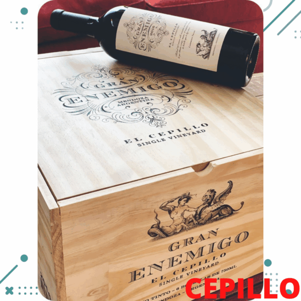 Vino El Gran Enemigo, CEPILLO 750ml x 6 Unidades + CAJA MADERA Regalo
