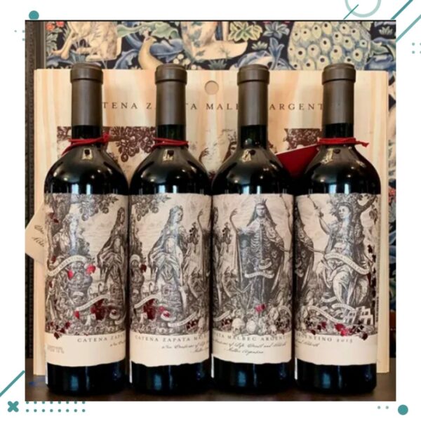 Vino Catena Zapata Malbec Argentino 750ml x 4 Unidades + CAJA MADERA Regalo