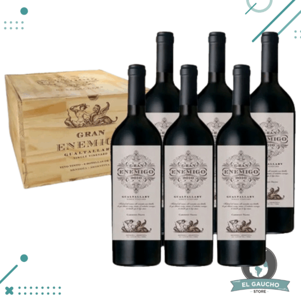 Vino El Gran Enemigo, GUALTALLARY (2019 Premiado 100 Puntos) 750ml x 6 Unidades + CAJA MADERA