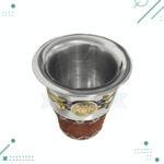 Mate Iron Doble Capa Acero Cuero Carpincho Color Marron (8x10cm aprox) - Imagen 2