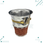 Mate Iron Doble Capa Acero Cuero Carpincho Color Marron (8x10cm aprox)