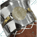 Mate Iron Doble Capa Acero Cuero Carpincho Color Marron (8x10cm aprox) - Imagen 3