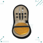 Porta Set Asado Cuero Color Negro (Plato de Madera, Tenedor, Cuchillo)