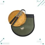 Porta Set Asado Cuero Color Verde (Plato de Madera, Tenedor, Cuchillo)