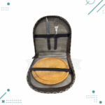 Porta Set Asado Cuero Carpincho Color Suela (Plato de Madera, Tenedor, Cuchillo) - Imagen 2