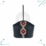 MEDIA CANASTA DE CUERO Y MADERA, COLOR NEGRO