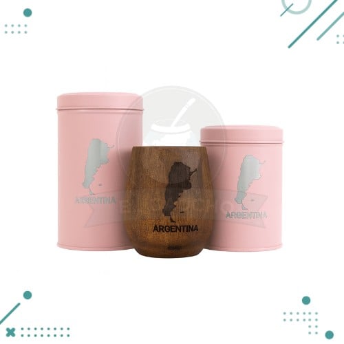 Diseño sin título - 2025-09-10T130227.129 Set 3 Piezas (Latas Yerbera y Azucarera + Mate De Madera) Color Rosa Diseño Argentina - Imagen 1